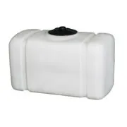 A compact rectangular white tank with rounded edges and a black lid, designed for water storage.